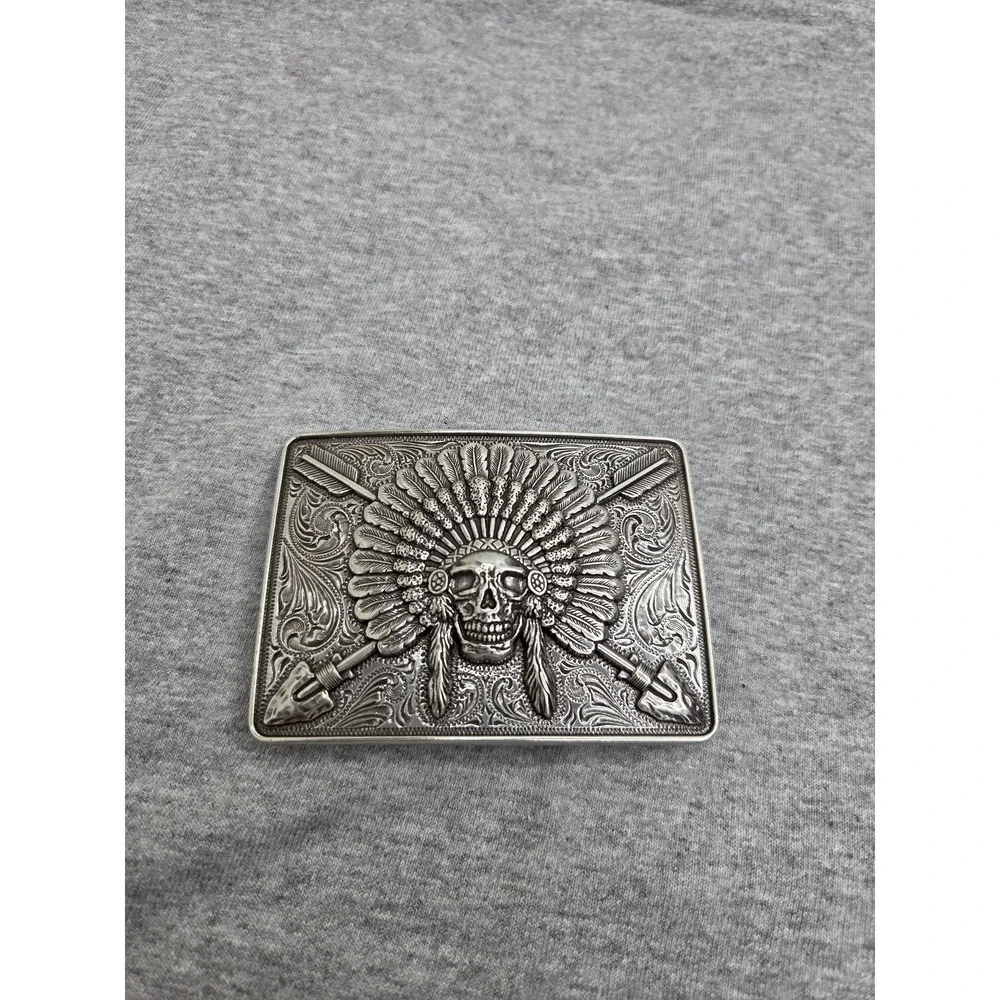 Ariat Chief Skull Feather Headdress Western Large Belt Buckle